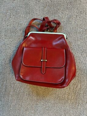 Red Leather Backpack Purse - Classic Women's Bag